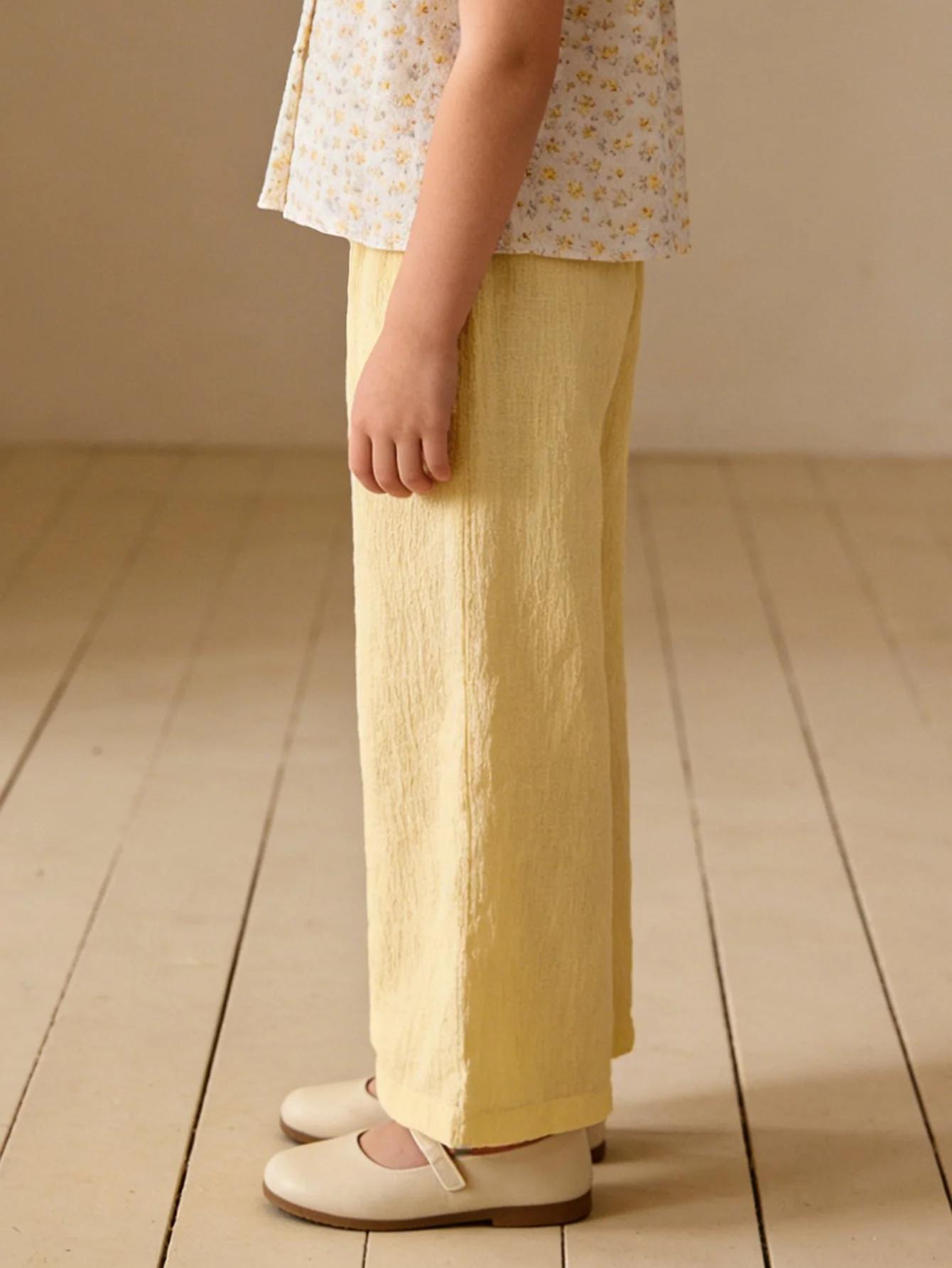 Pantalons à jambes larges de couleur unie pour filles, 3 pièces, pantalons doux et confortables pour
