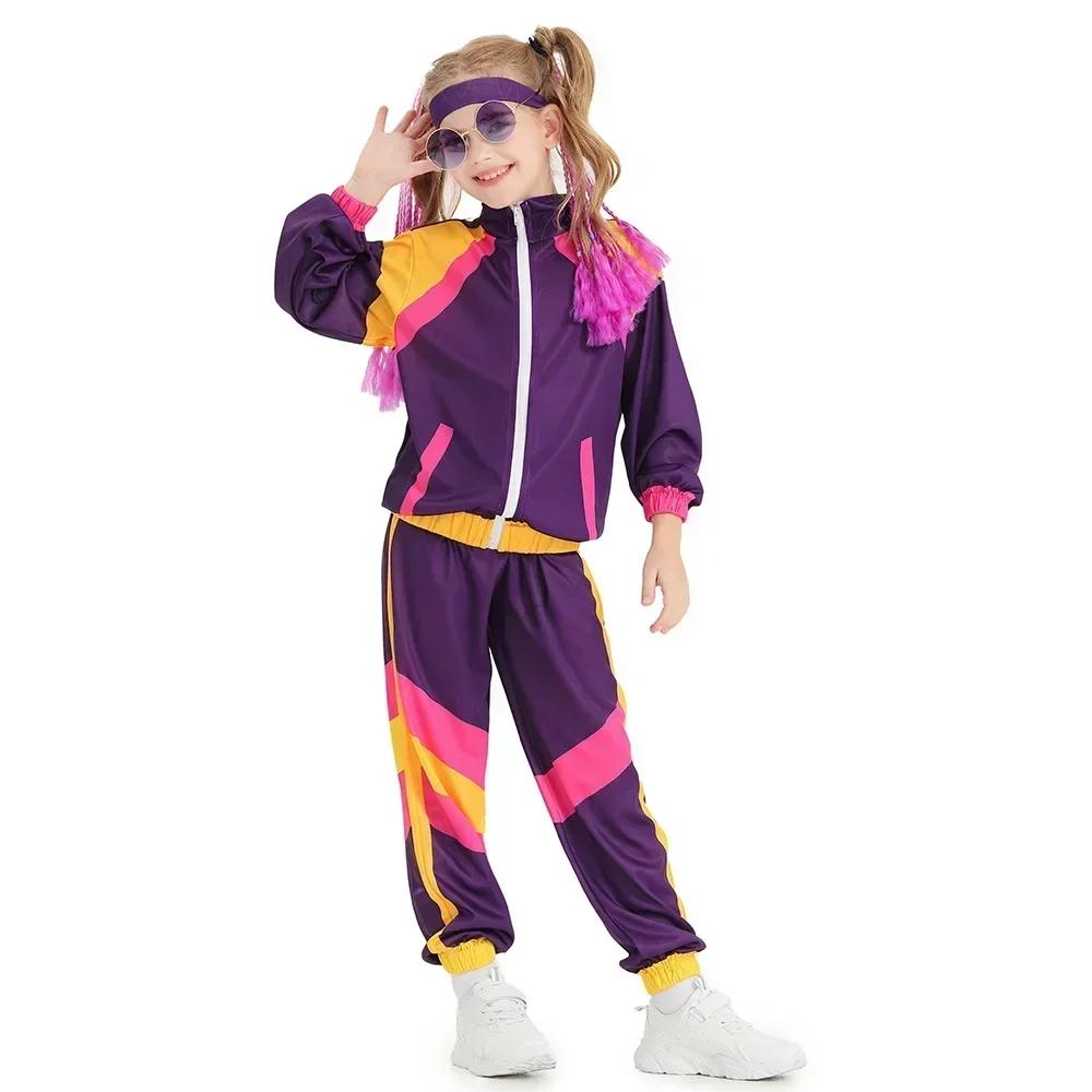 Ensemble de survêtement années 80, costume hip-hop, haut et pantalon, tenue rétro disco, vêtements d
