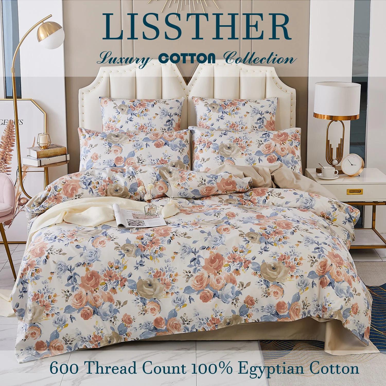 Ensemble de housse de couette 3 pièces 600TC 100% coton égyptien, imprimé Floral de jardin Vintage,
