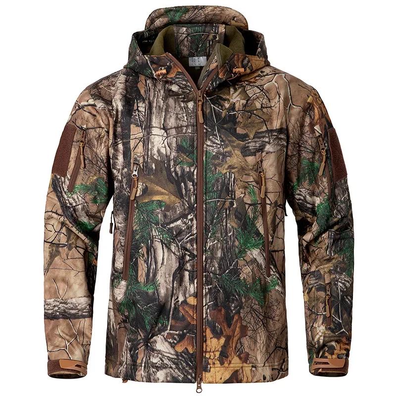 Veste de chasse de Camouflage silencieuse pour hommes, vestes tactiques polaires imperméables, coque