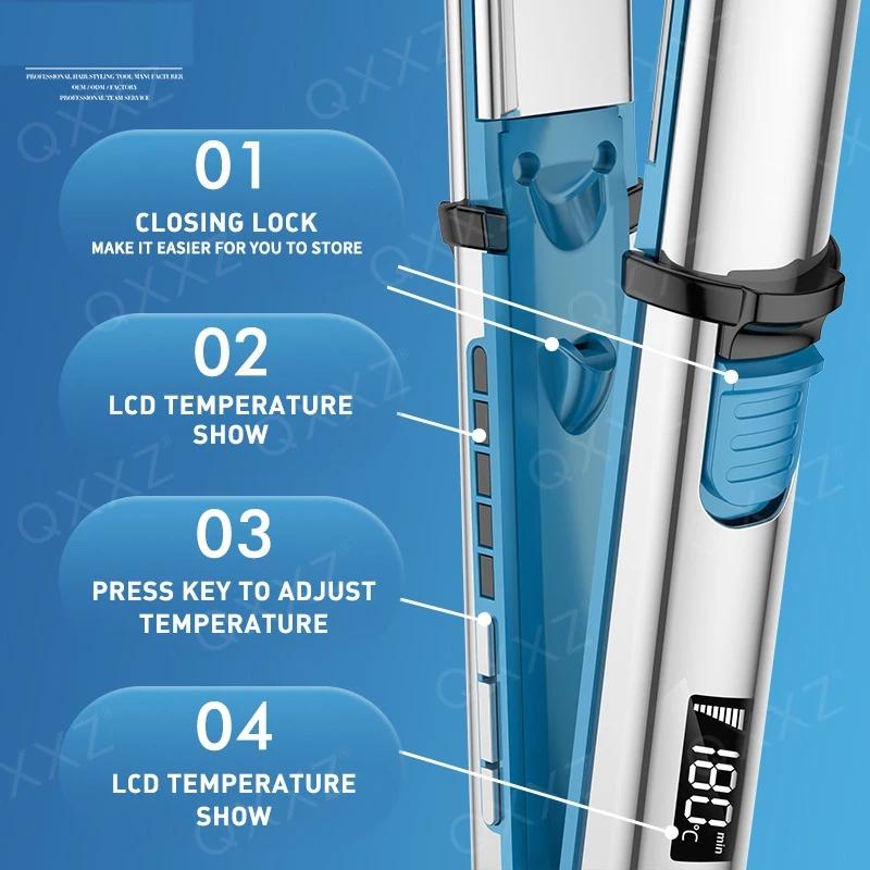 750 ℉ Fer à lisser professionnel en acier inoxydable, fer plat pour tous les Types de cheveux et f