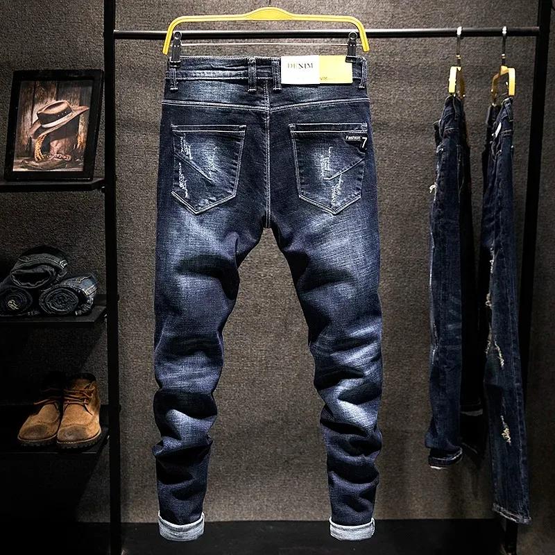 Jean droit élastique américain pour hommes, pantalon en Denim en coton déchiré, coupe Slim, Style co