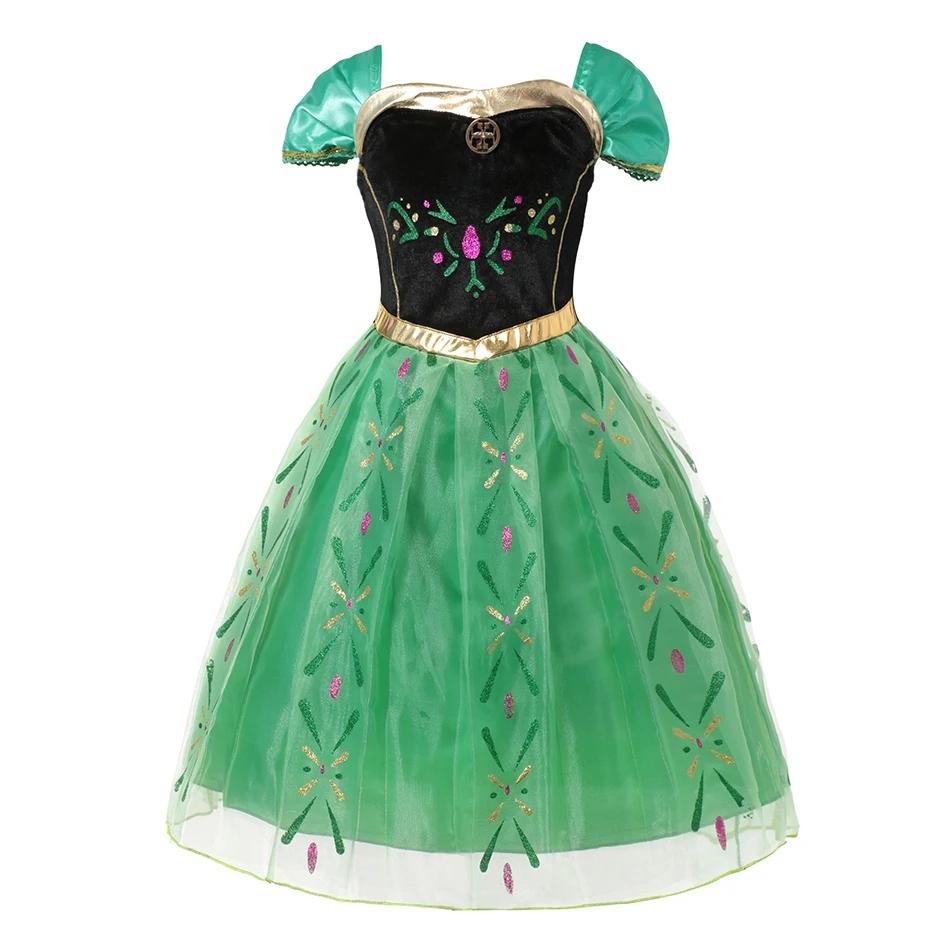 Robe verte imprimée complète pour enfants filles, 3 pièces, robe Cosplay + écharpe + ceinture, dégui