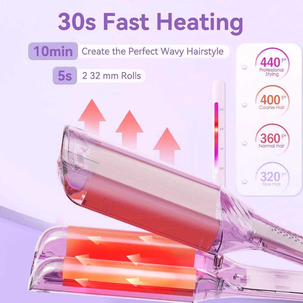 Fer à friser en forme de V profond de 1.25 pouces, vagues fantômes, permanente, Tourmaline, avec plu