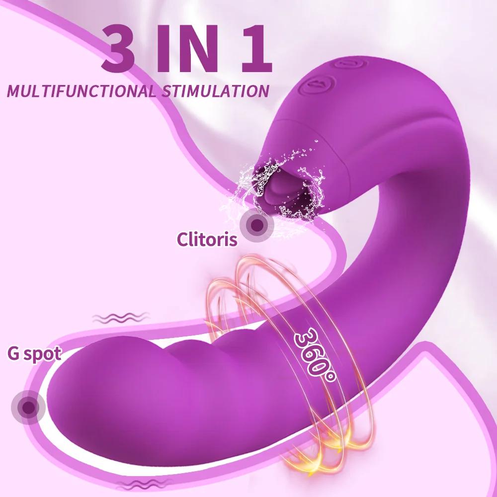 Vibromasseur rotatif 3 en 1 pour femme, gode vibrant pour lécher le clitoris, UNIS issement du point