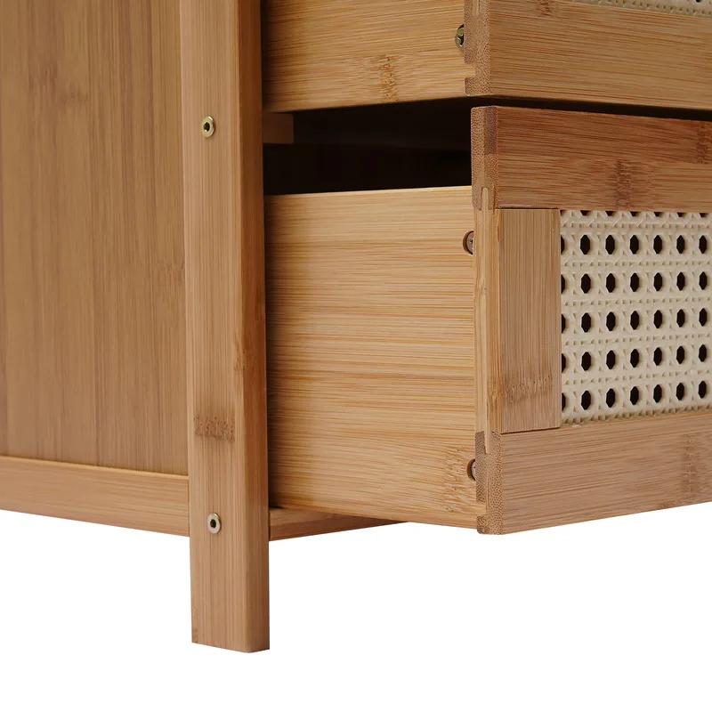 Table de chevet en bois de bambou à 3 tiroirs, armoire de rangement, meuble de chevet de chambre à c