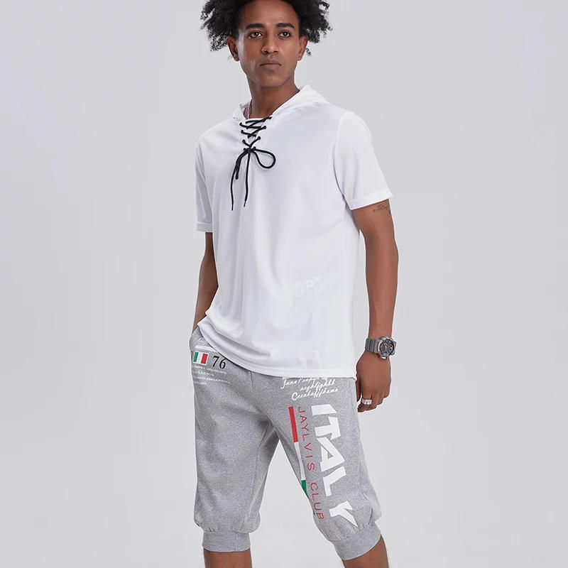 Pantalon Capri pour hommes, short de sport, short de survêtement avec cordon de serrage imprimé lett