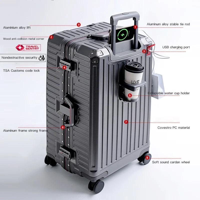 Valise à poignée large valise de voyage hommes 20 24 26 bagage à main femmes PC cadre en aluminium b