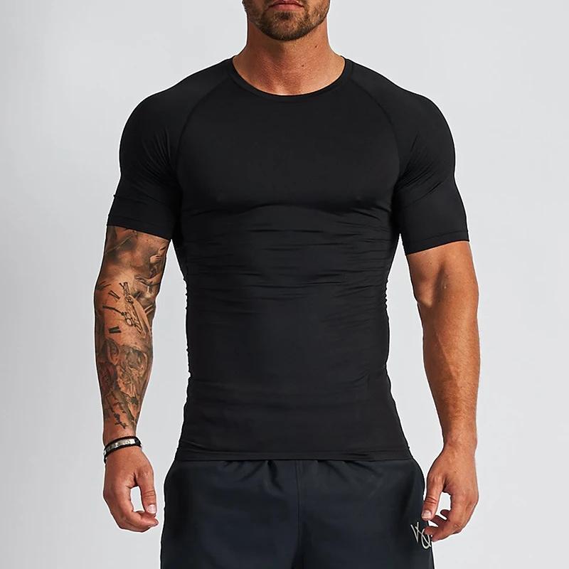 T-shirt à manches courtes de Compression pour hommes, Fitness, course à pied, basket-ball, vêtements