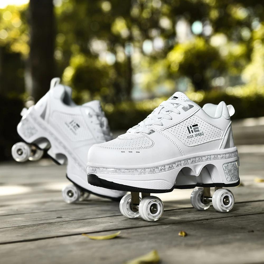 Chaussures de patins à quatre roues unisexes, baskets Parkour décontractées à déformation, patins po