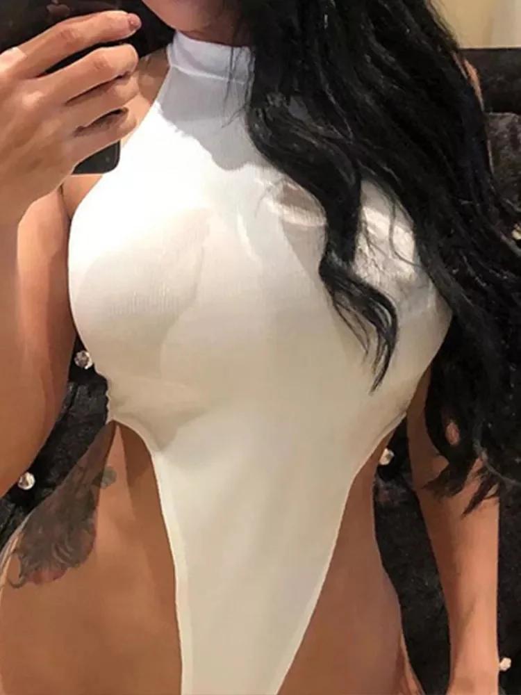 Sexy haute rue moulante néon body été coloré sans manches dos nu tenue de fitness Club fête Combinai