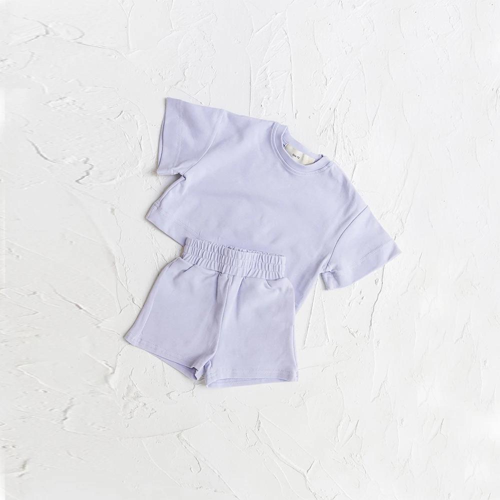 Ensemble de vêtements d'été pour bébés garçons, tenue à manches courtes, couleur unie, 2 pièces