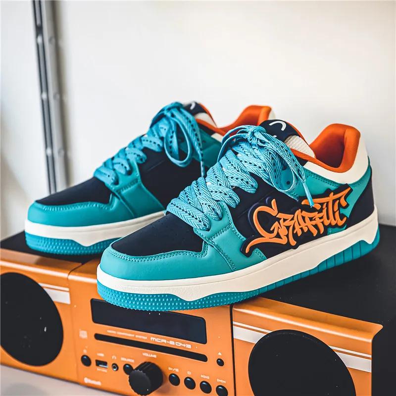 Mode bleu Designer Skateboard chaussures hommes Streetwear Hip hop baskets hommes luxe plate-forme S