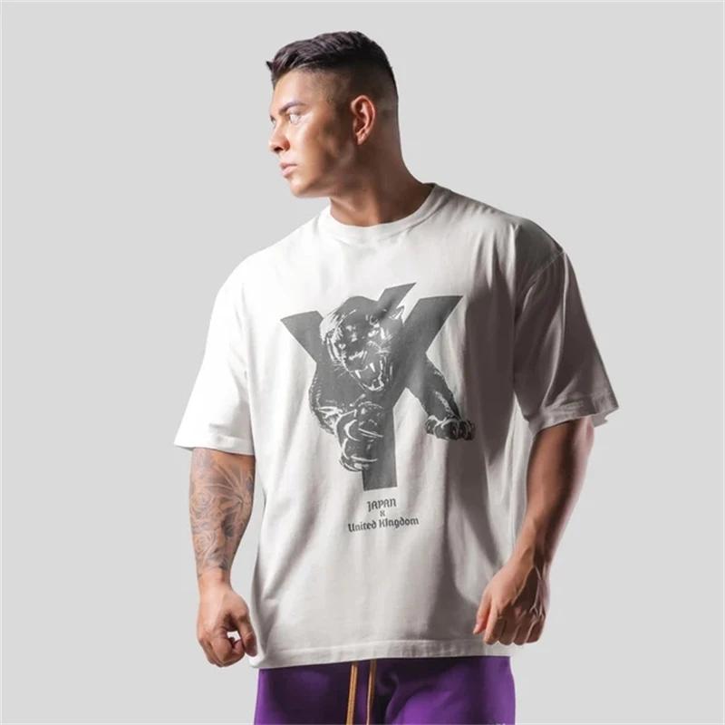 Circft Respzed T-shirt de sport en coton imprimé léopard pour hommes, vêtements de rue décontractés,