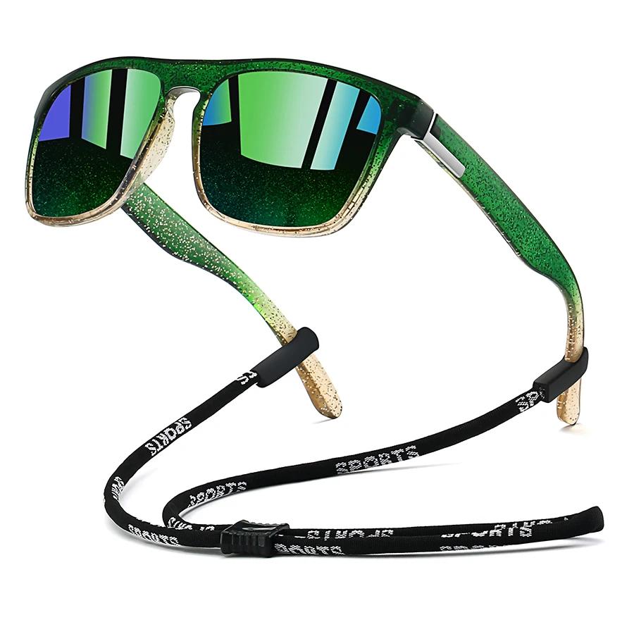 Lunettes de soleil avec chaîne pour hommes et femmes, carrées classiques, pour la conduite, la pêche