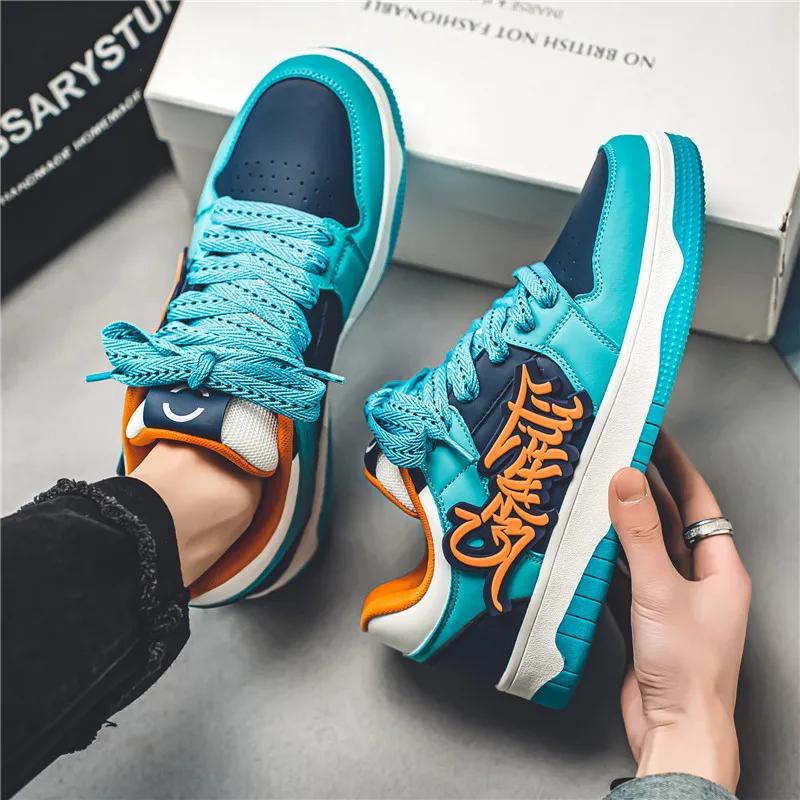 Mode bleu Designer Skateboard chaussures hommes Streetwear Hip hop baskets hommes luxe plate-forme S