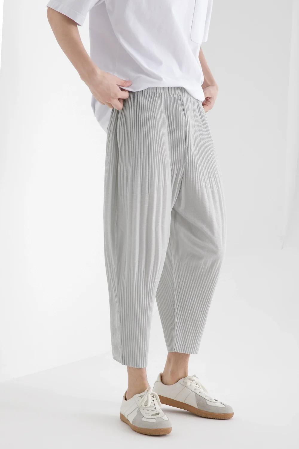 Miyake – sarouel japonais plissé pour hommes, ample, respirant, entrejambe bas, vêtements Vintage