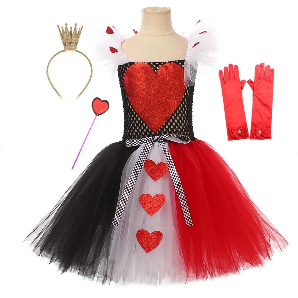 Costume Tutu reine de cœur pour filles, robe fantaisie Alice au pays des merveilles, tenue de carnav