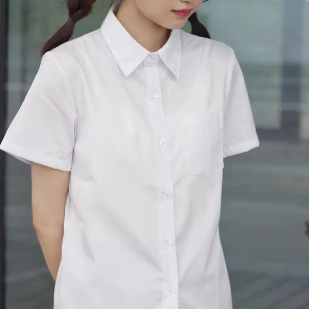 Chemise blanche classique décontractée, style preppy basique, coupe ample, chemisier simple à manche