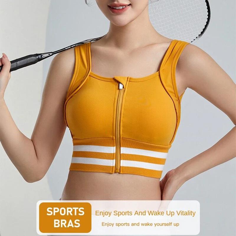 Soutien-gorge de sport avec fermeture éclair sur le devant pour femmes, couverture complète, amovibl