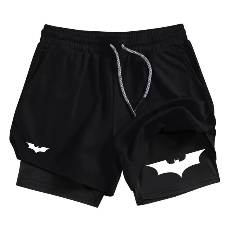 Short de sport 2 en 1 imprimé chauve-souris pour hommes, respirant, à séchage rapide, avec poche pou