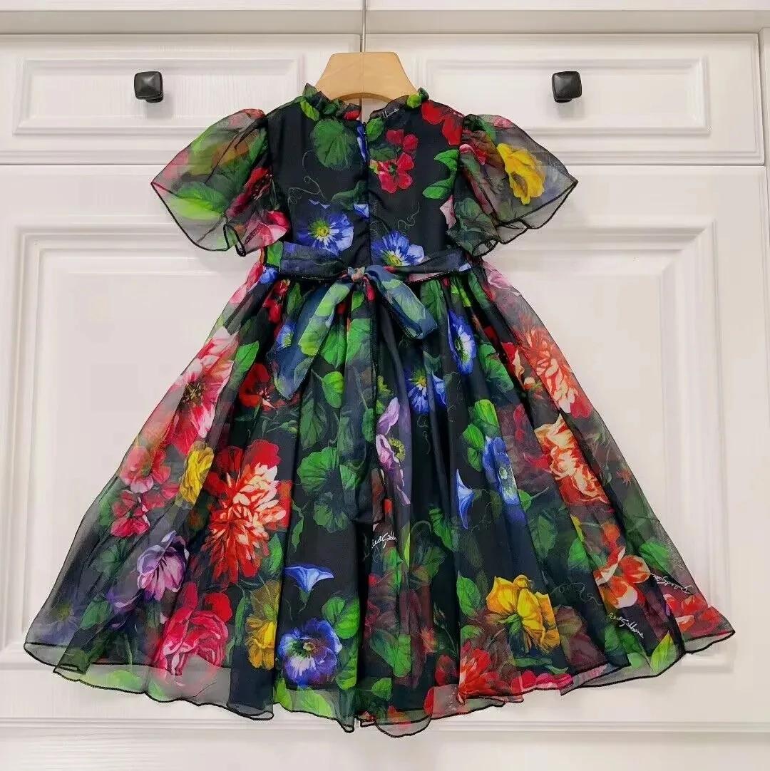 Robe à fleurs noires pour filles, doublure en coton doux, vêtements haut de gamme pour enfants, nouv
