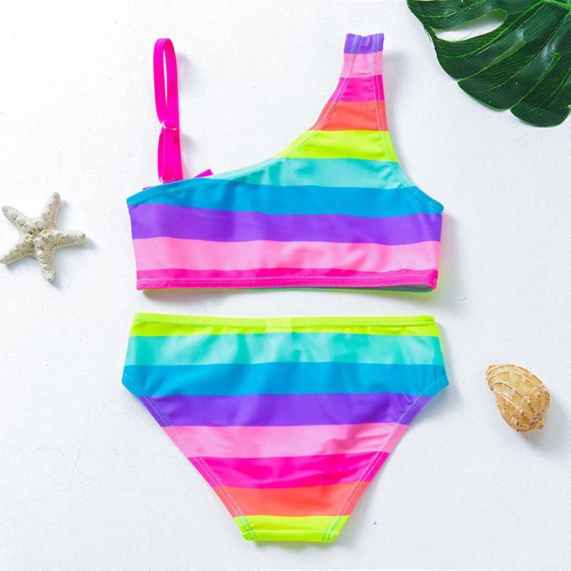 Maillot de bain fille Bluey Rainbow, tenue de plage d'été avec nœud, ensemble tankini 2 pièces pour