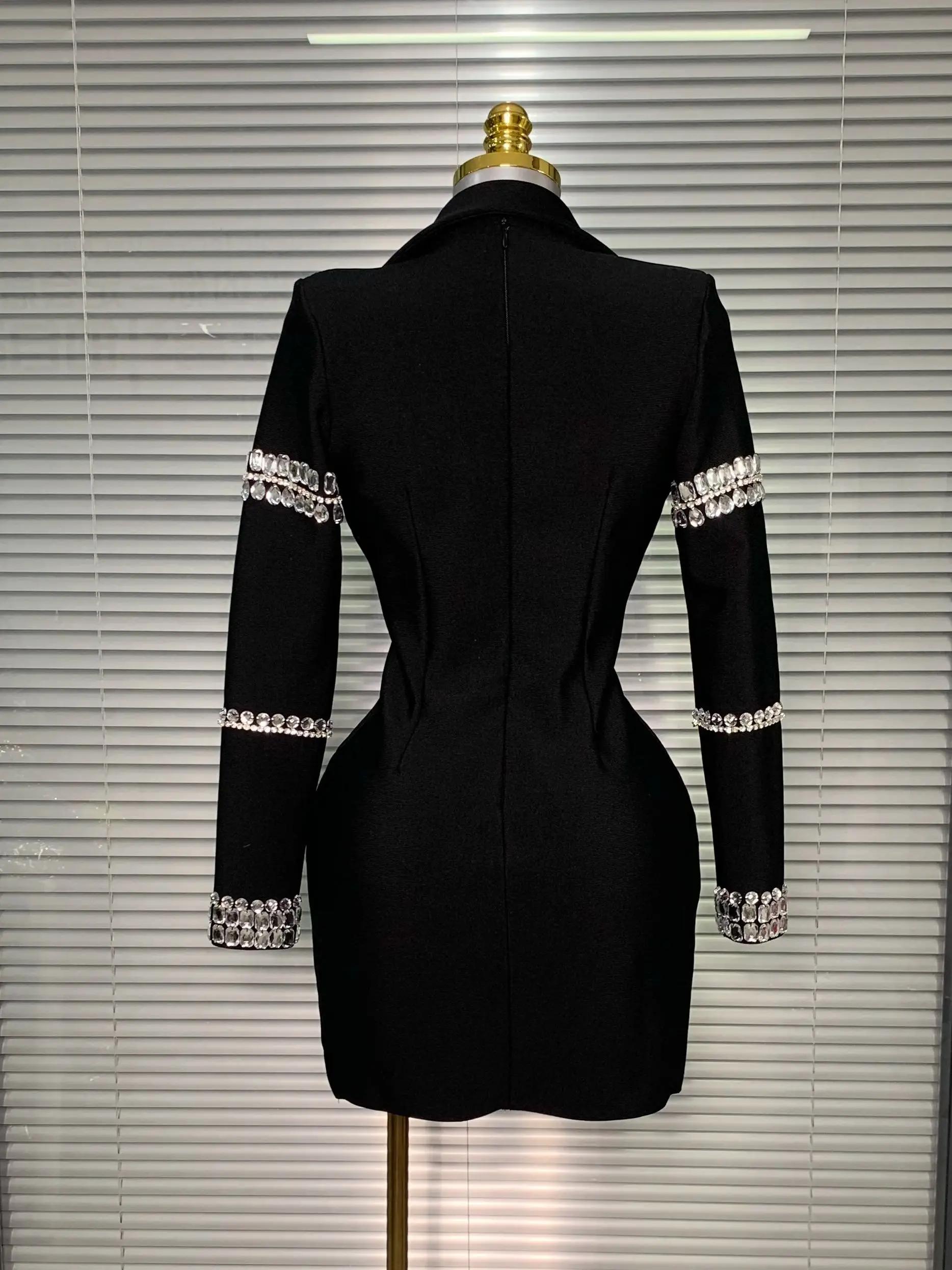 Robe à bandes pour femmes, flambant neuf, Sexy, décolleté en V profond, manches longues, Blazer perl