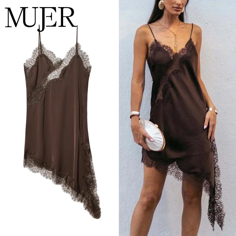 MUJER dentelle Slip Mini robe femmes Satin dos nu robe d'été femme asymétrique fête femmes robe Sexy