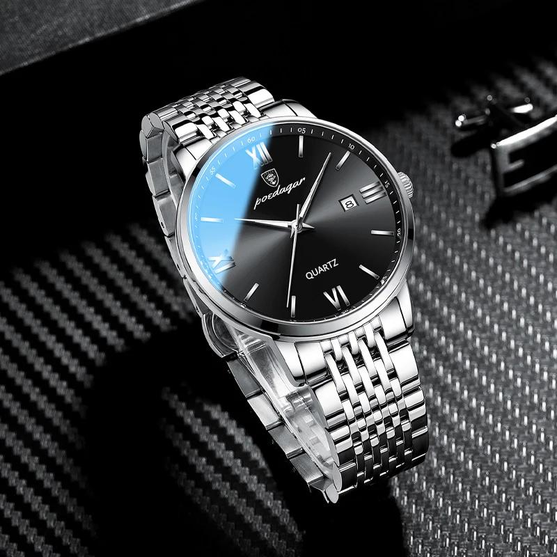 POEDAGAR montre-bracelet de sport de luxe pour hommes en acier inoxydable étanche Date homme montre