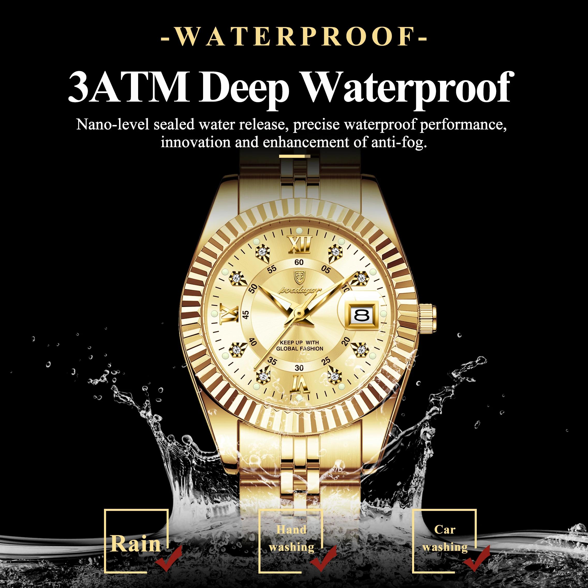 POEDAGAR mode montre pour femme étanche lumineux Date élégante dames montres en acier inoxydable mon