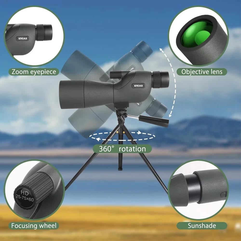 Télescope 25-75x60, Zoom puissant monoculaire FMC BAK4, étanche pour l'observation des oiseaux, pris