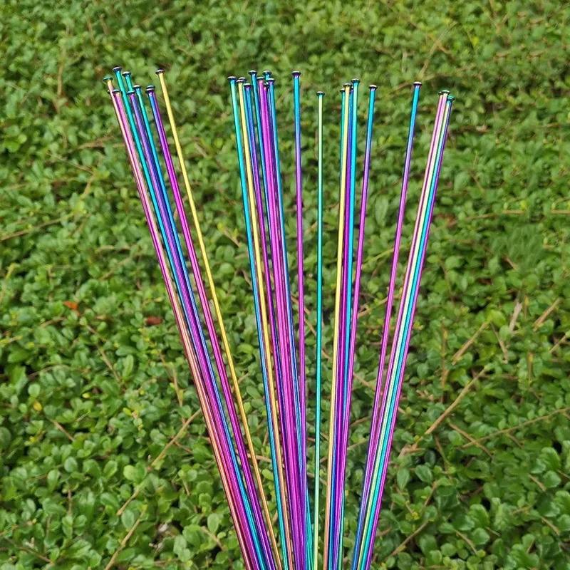 Sapim-Rayons de vélo de couleur arc-en-ciel, courbure en J ronde, traction droite, capuchon en cuivr