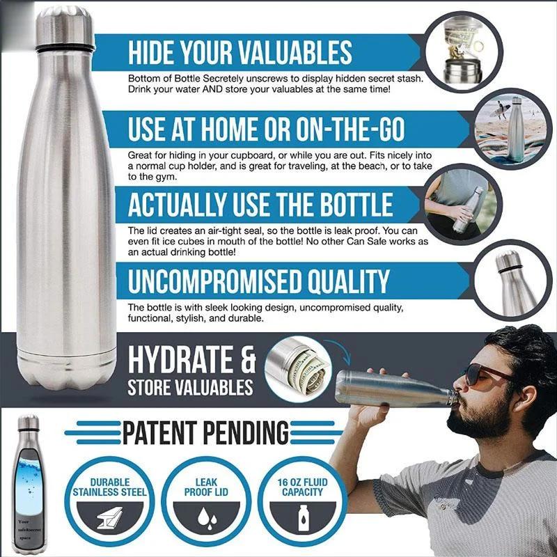 Bouteille d'eau de dérivation de 750ml, bouteille d'eau Portable, organisateur de pilules secrètes,