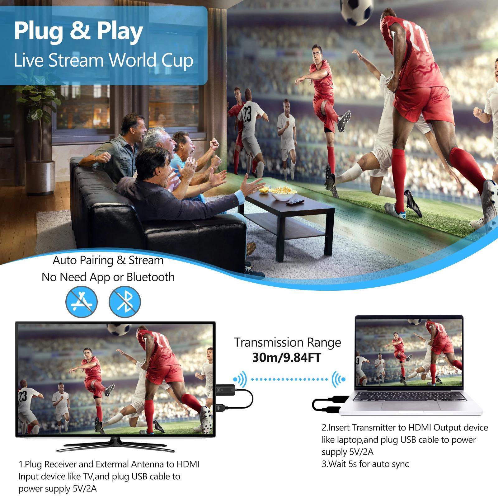 Câble d'extension HDMI sans fil 30m, transmetteur Audio-vidéo et récepteur, adaptateur d'affichage p