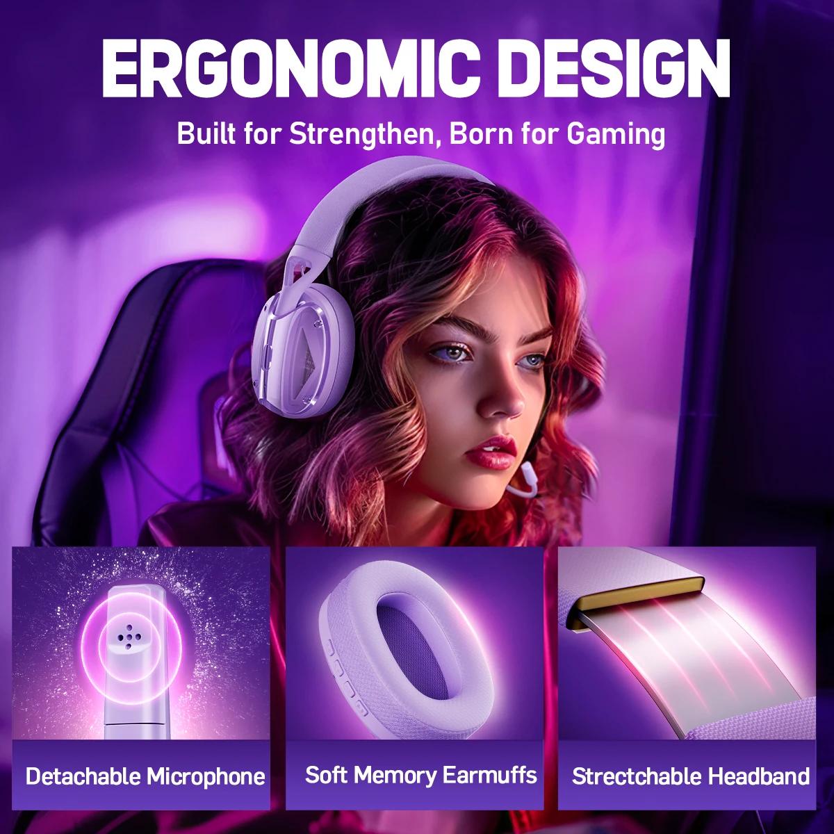 Picun-Casque de jeu sans fil G1 2.4GHz, son surround 3D, audio spatial, casque micro HD ENC pour jou