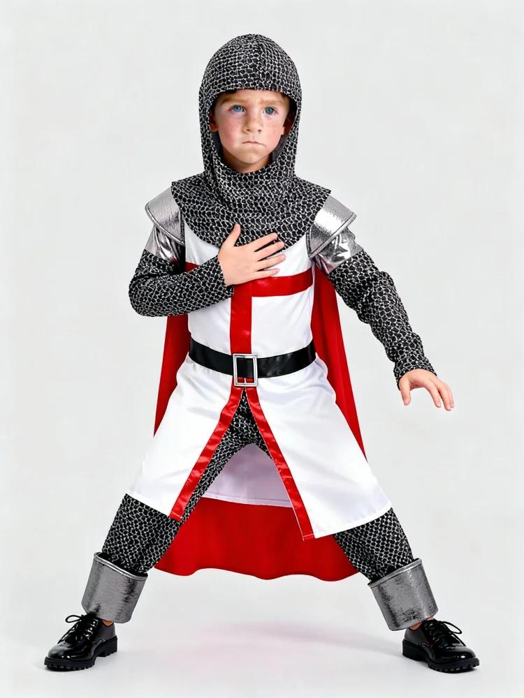 Costume de Chevalier Templier Médiéval pour Enfants, Tenue de Guerrier Croisé d'Halloween pour Garço