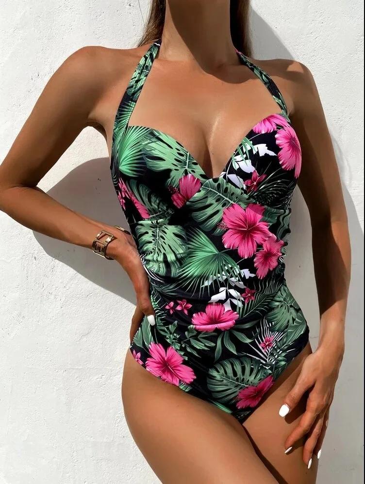 Maillot de bain une pièce imprimé, col licou, Sexy, sac rigide, à la mode, vêtements de plage, taill