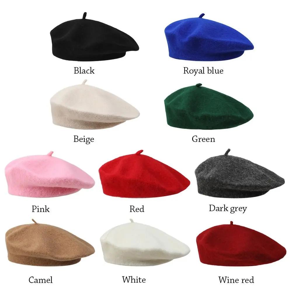 Bérets en laine chauds pour femmes, chapeau de couleur unie, casquette unie élégante, rétro, tout as