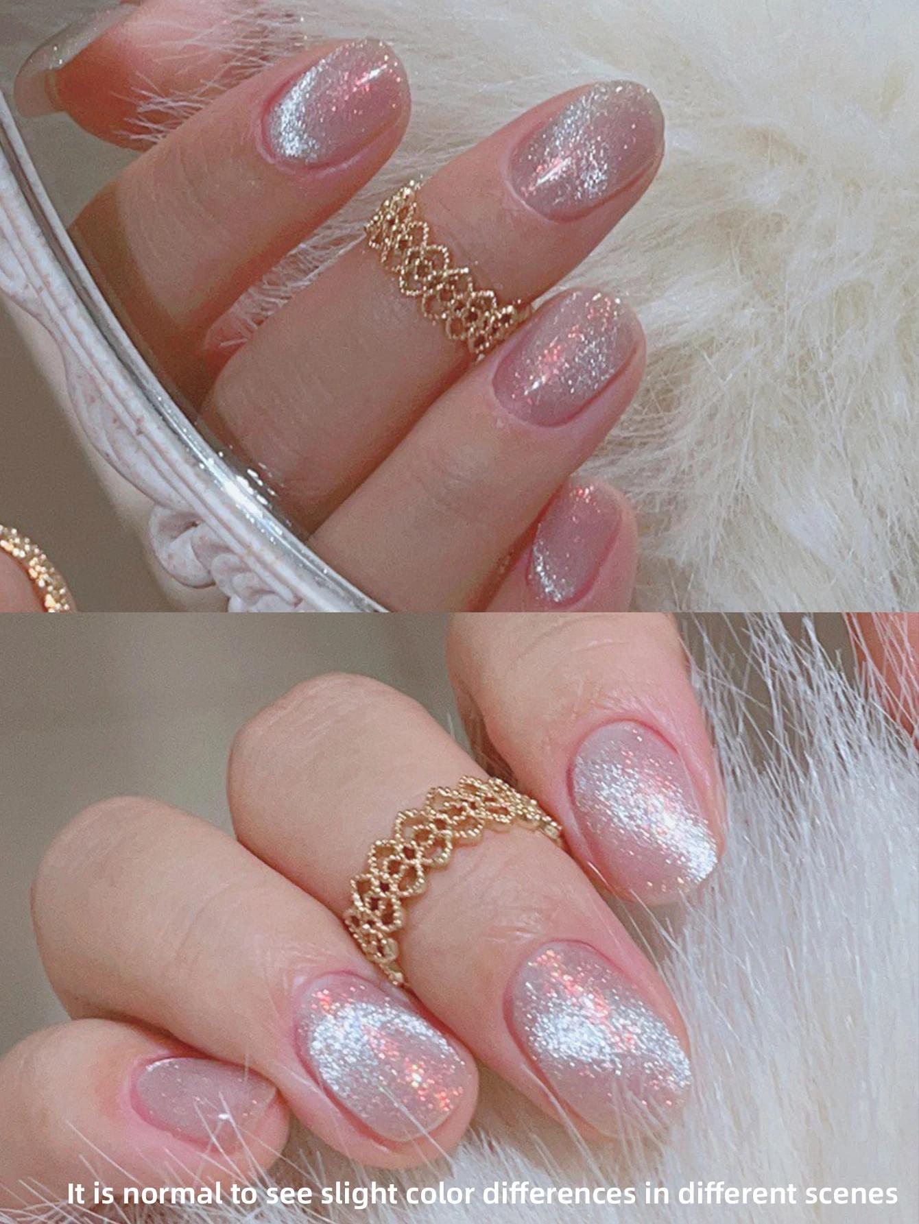 Vernis à ongles Gel œil de chat glace pilée poire de neige 15ml, Gel UV/LED brillant sans bulles à s