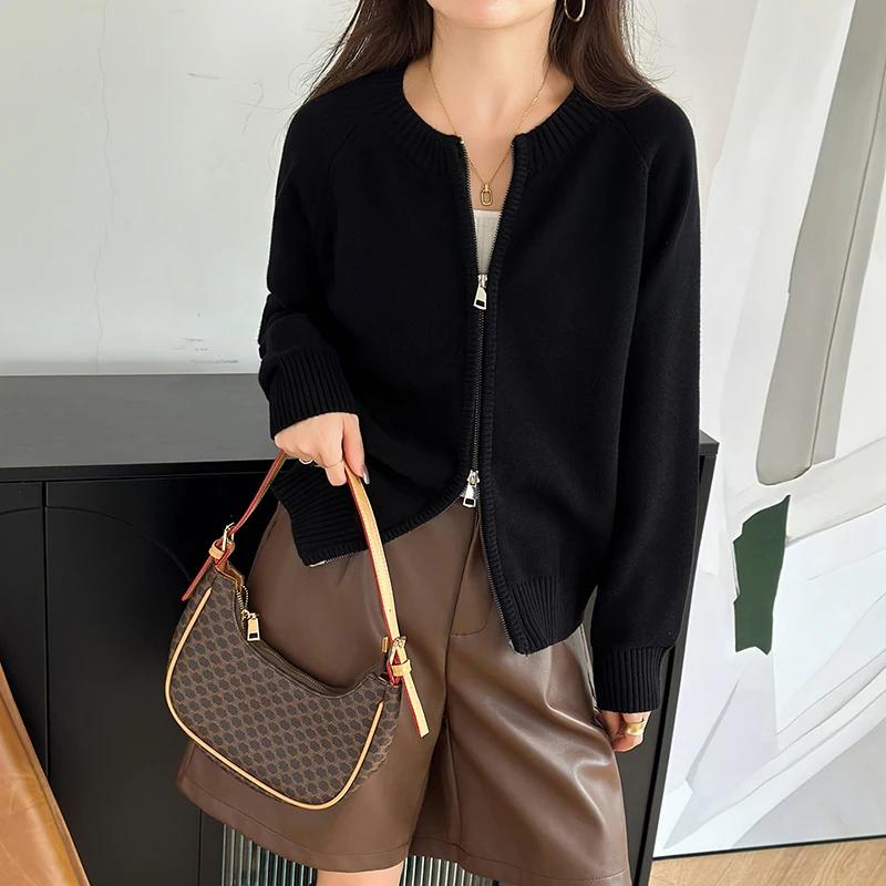 WinvyNee Vêtements pour femmes 100% coton uni col rond fermeture éclair ample doux épais manches lon