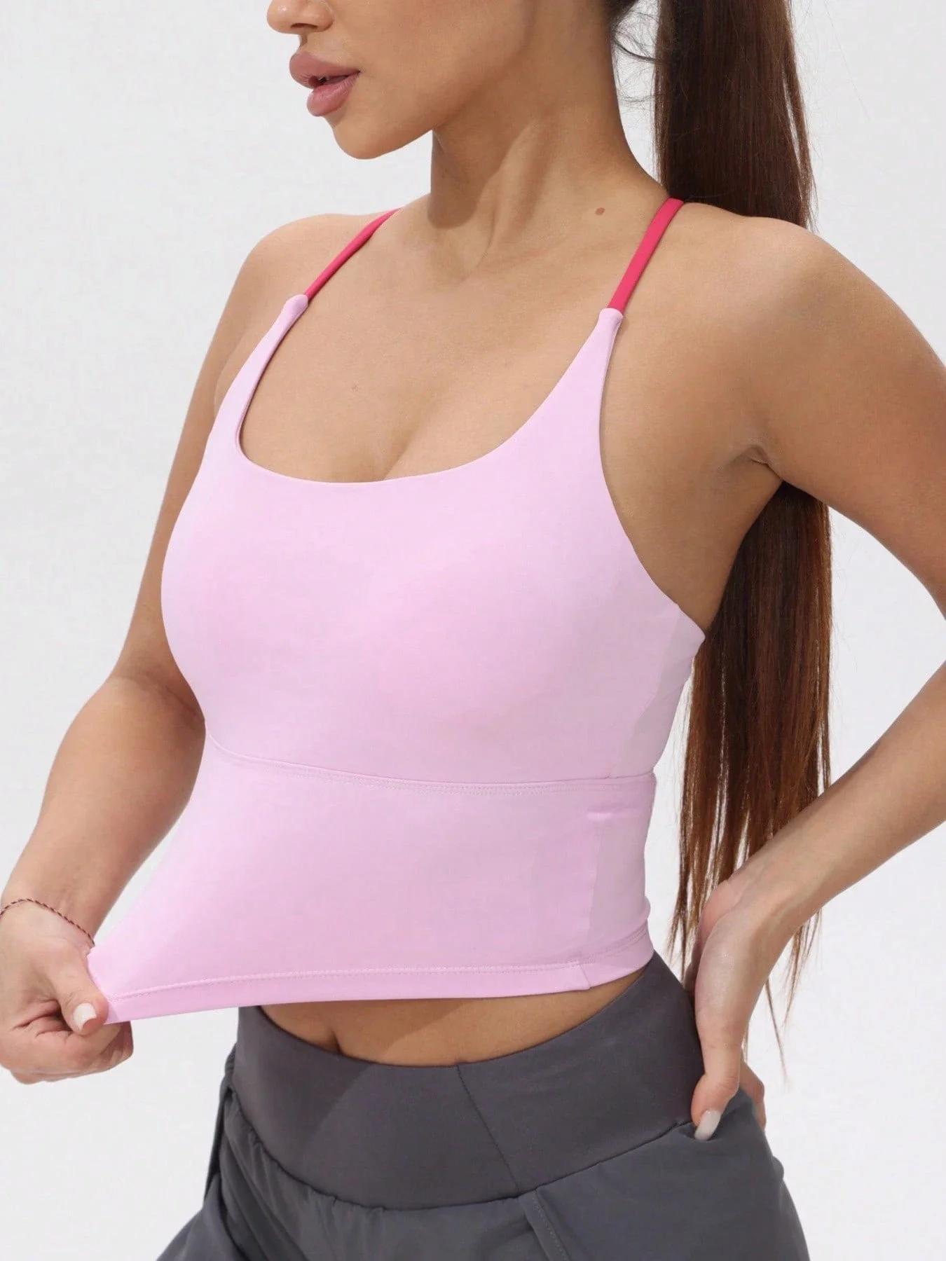FItfemme Débardeur de sport croisé pour femme - Séchage rapide avec bonnets rembourrés - Idéal pour