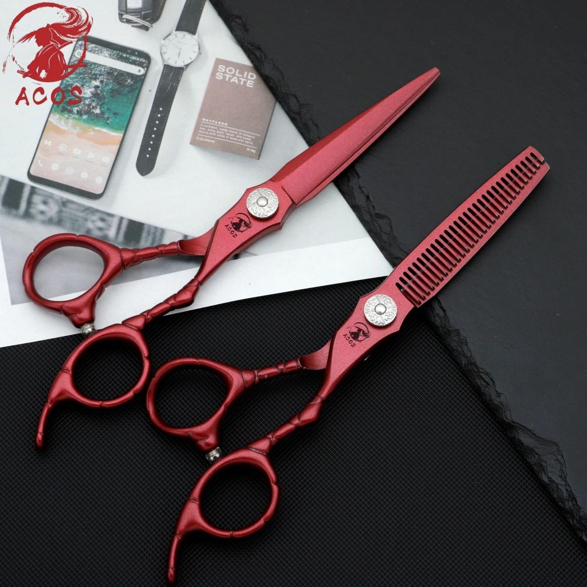 Ensemble de ciseaux de barbier professionnels ACOS, acier 440C, ciseaux à effiler les cheveux de 6 p