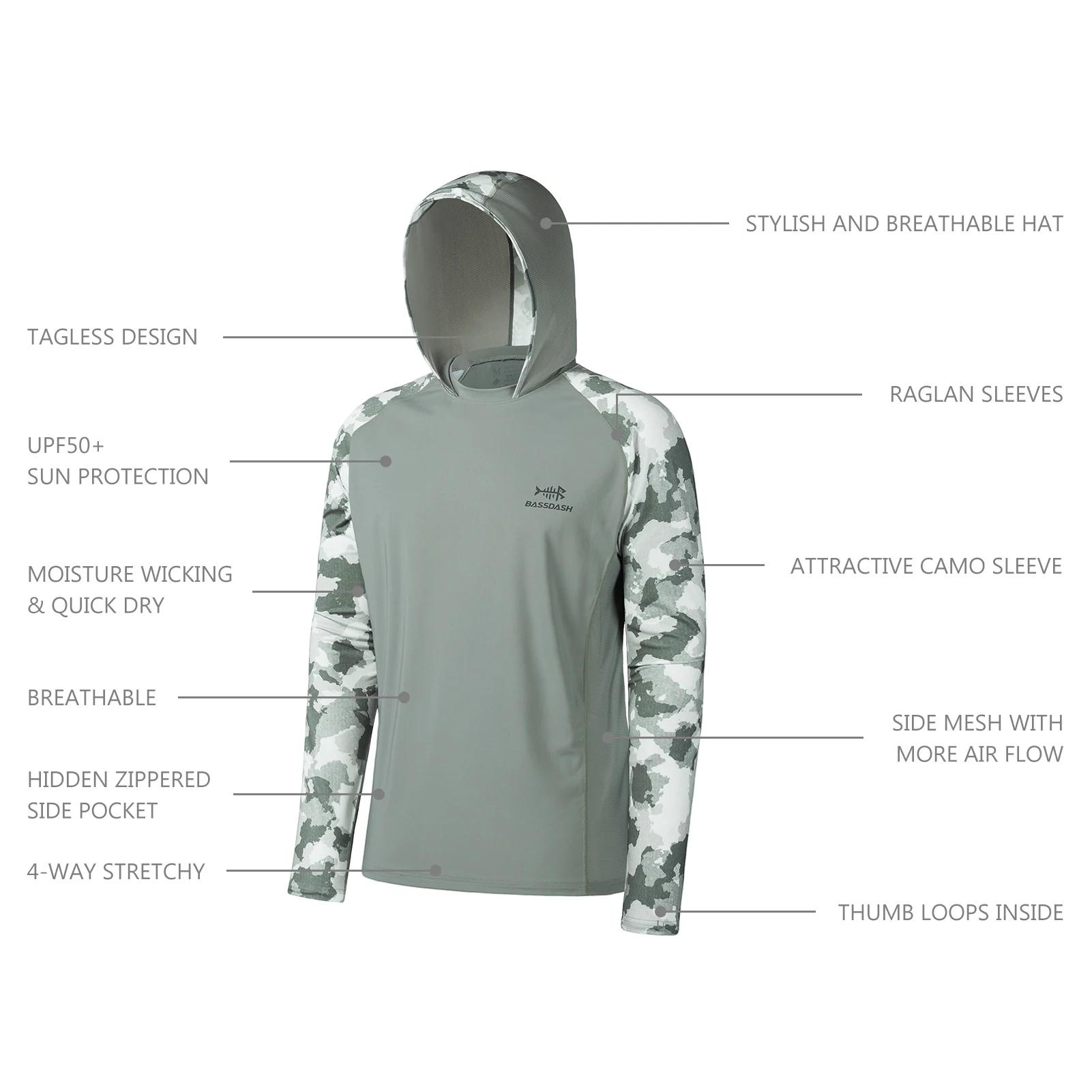 Bassdash – chemise de pêche UPF 50 Performance pour hommes, sweat à capuche rafraîchissant, camoufla