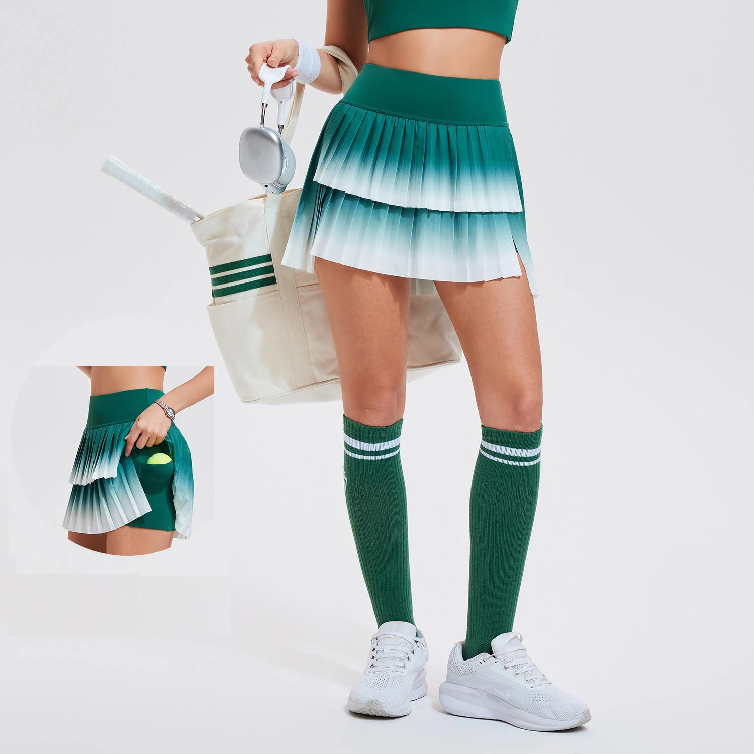 Mini jupe de Tennis taille haute pour femmes, dégradé plissé, Yoga, Golf, ceinture de sport, pantalo