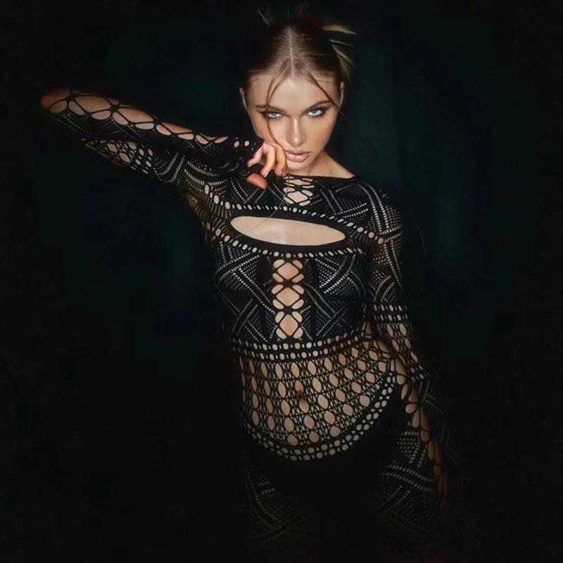 Robe de sexe combinaison avec dentelle serrée évidée et jupe sexy moulante aux hanches robes longues
