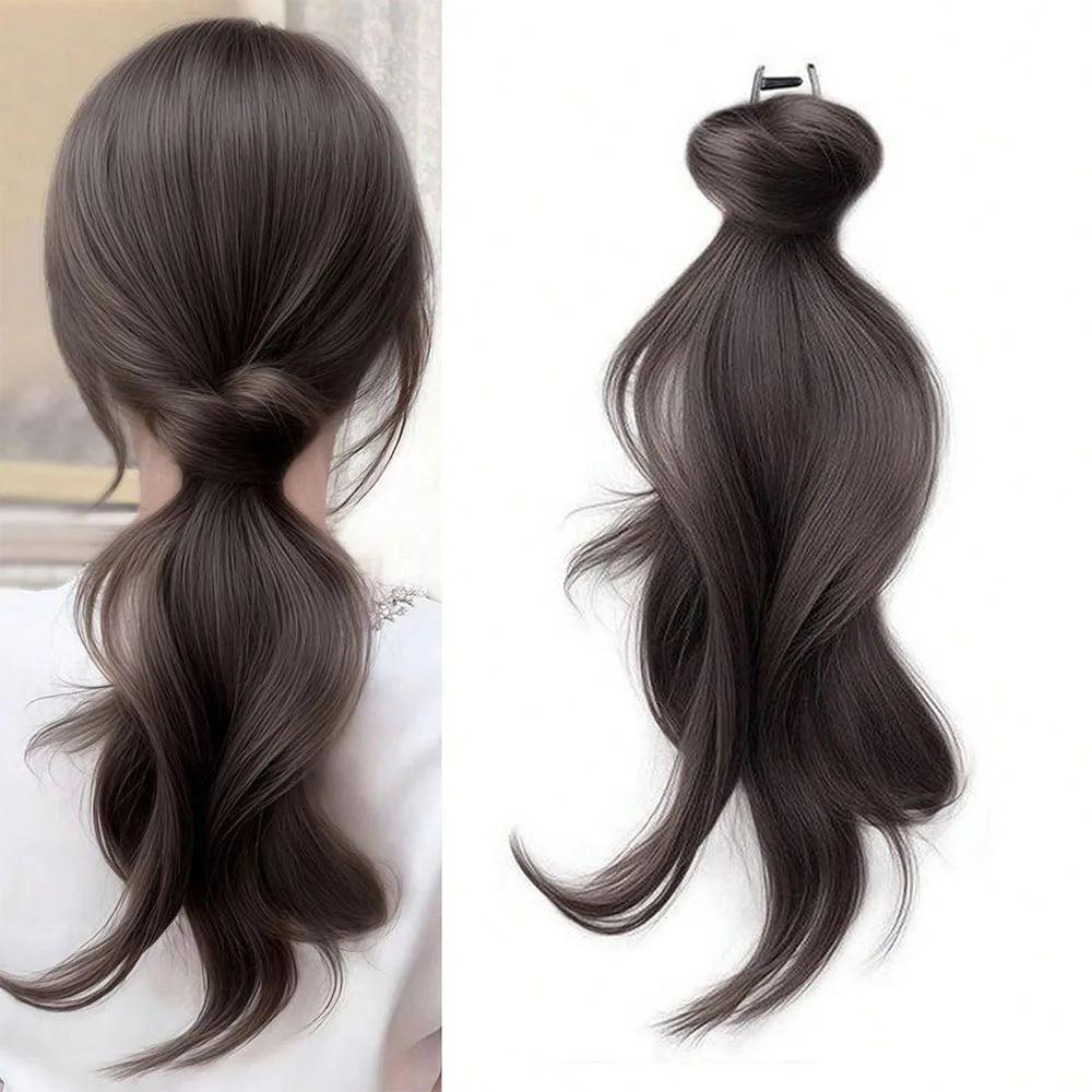 Perruque synthétique de 12 pouces, longue et droite, avec clip, extensions de cheveux en queue de ch
