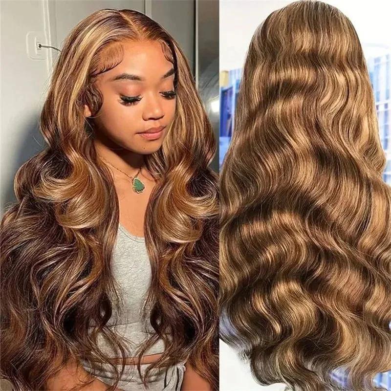 Perruques en cheveux humains avec dentelle frontale HD 13x4 et 13x6, 40 pouces, blond miel 427 avec