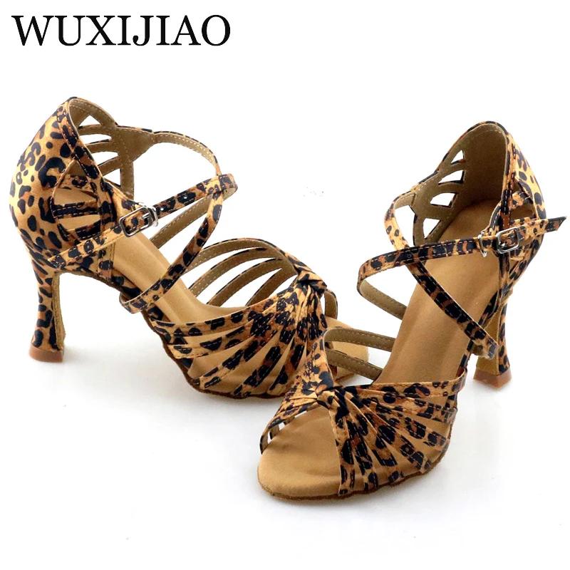 WUXIJIAO classique nouage chaussures de danse latine anglais léopard Satin chaussures de danse Sasha