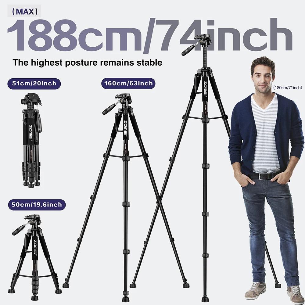 Zomei Q188 188 cm accessoires de photographie professionnels caméra vidéo trépied DSLR pour téléphon